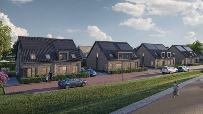 Artist impression van de Wolweide, het nieuwbouwproject dat aan de Brandlichterweg en Diekmanweg in Denekamp wordt gebouwd door Warmes.